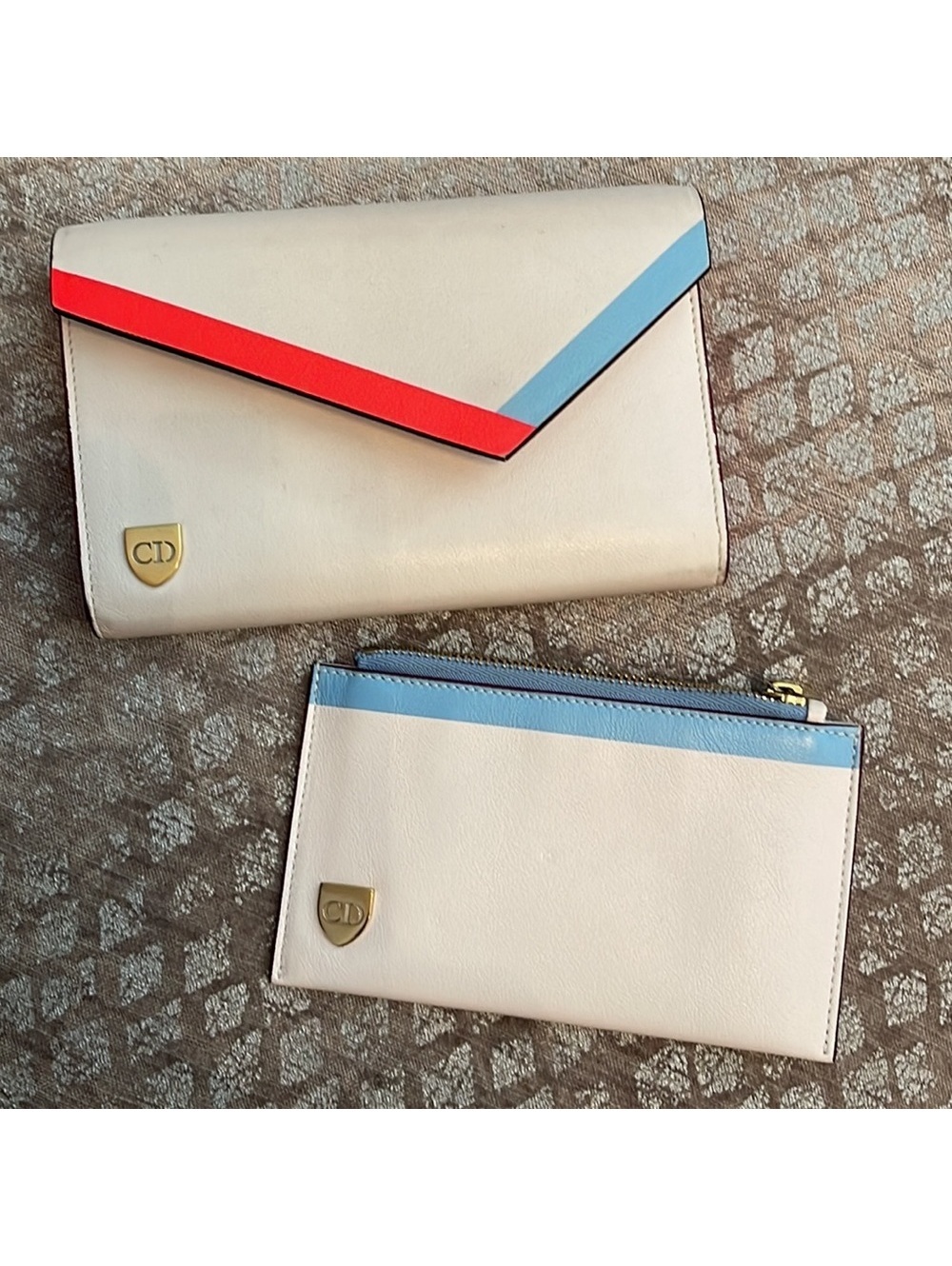 Unique Dior Crossbody Wallet w coin pouch and gold chain